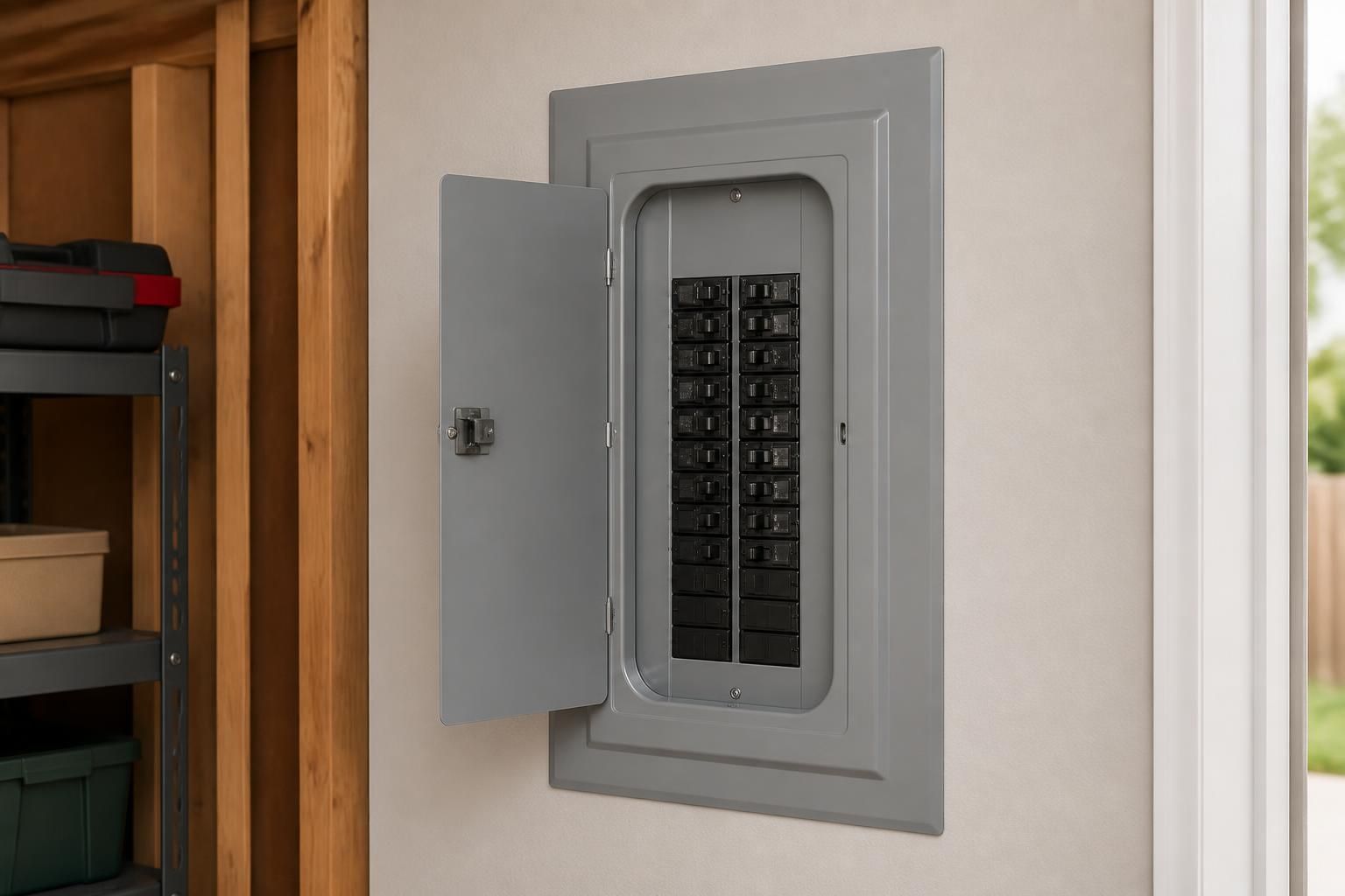 Neatly updated home wiring in a clean service area.