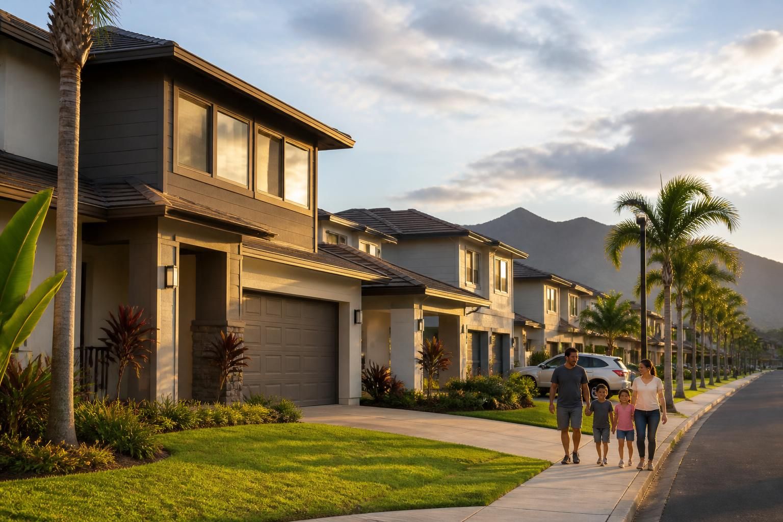 Kapolei suburban community with modern homes and clean streets.