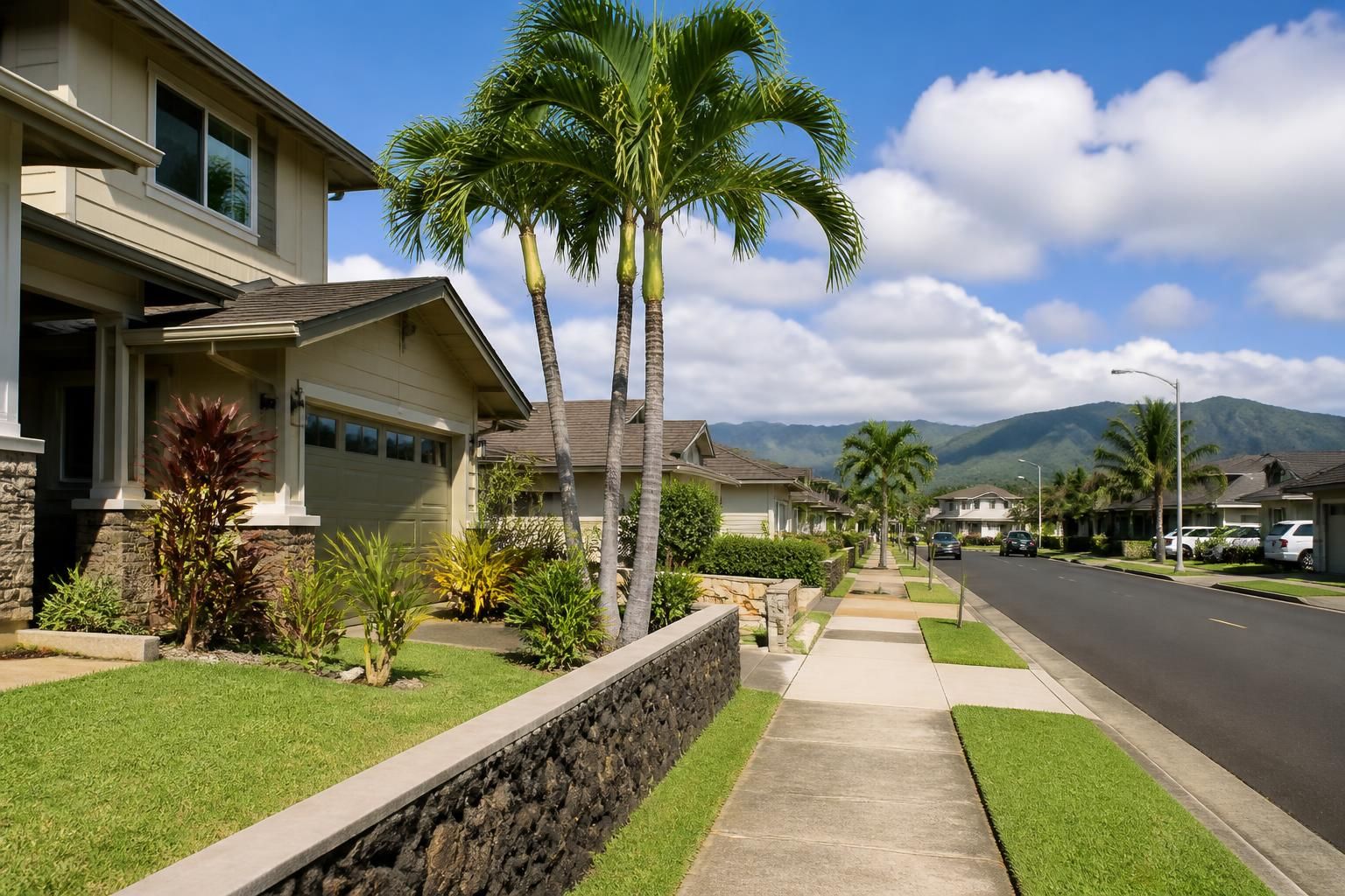 Waipahu neighborhood with well-kept homes in soft daylight.